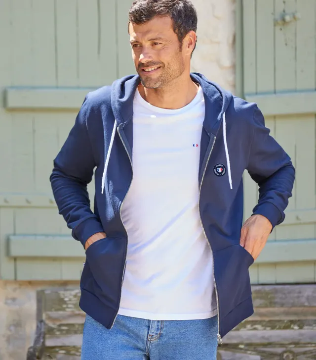 Cocorico Sweat Zippé Homme Blason Marine molleton taille L