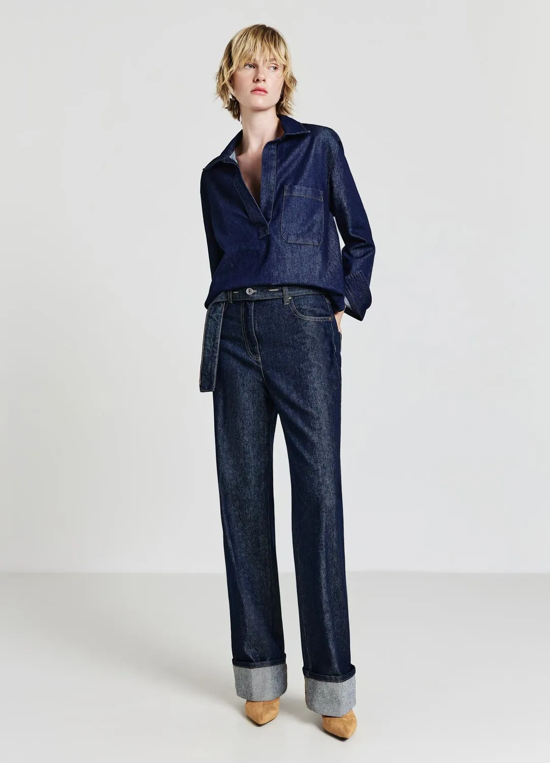 Calliope jean wide leg femme taille haute revers