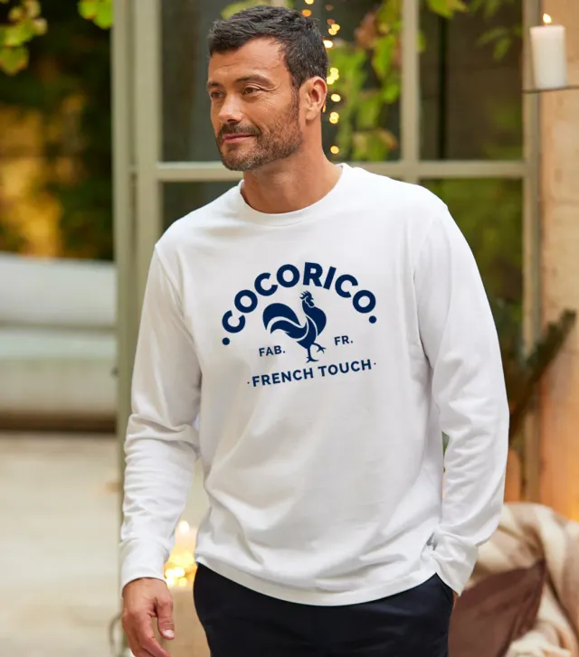 Cocorico Coq Français t-shirt manches longues blanc coton
