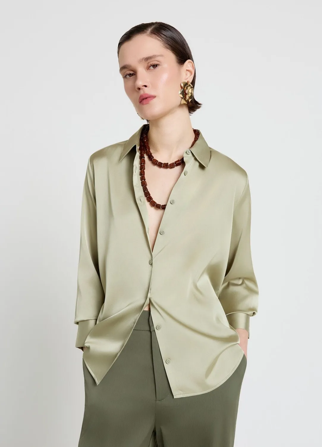 Calliope chemise similsatin satinee unie femme