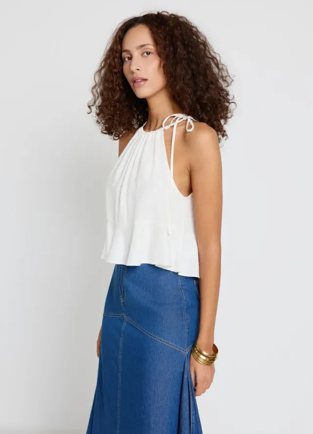 Calliope top femme col smocké à volant uni