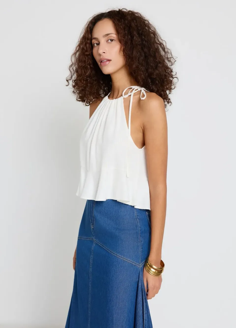 Calliope top femme col smocké à volant uni