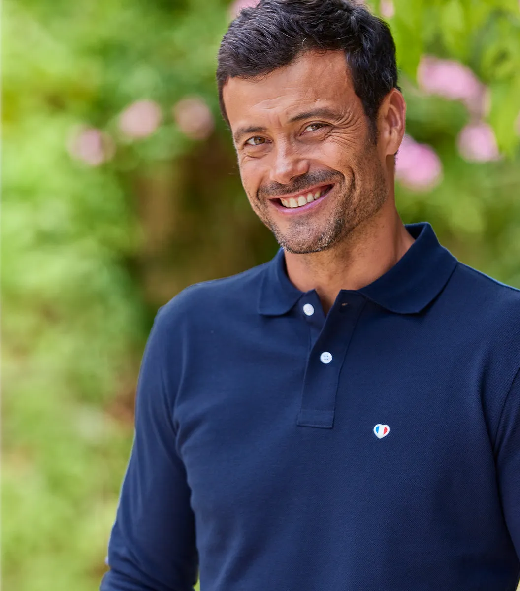 Cocorico Iconique polo manches longues homme marine piqué