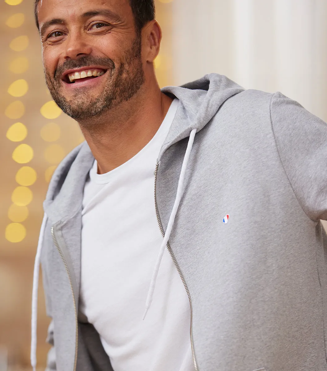 Cocorico Iconique sweat zippé homme gris coton
