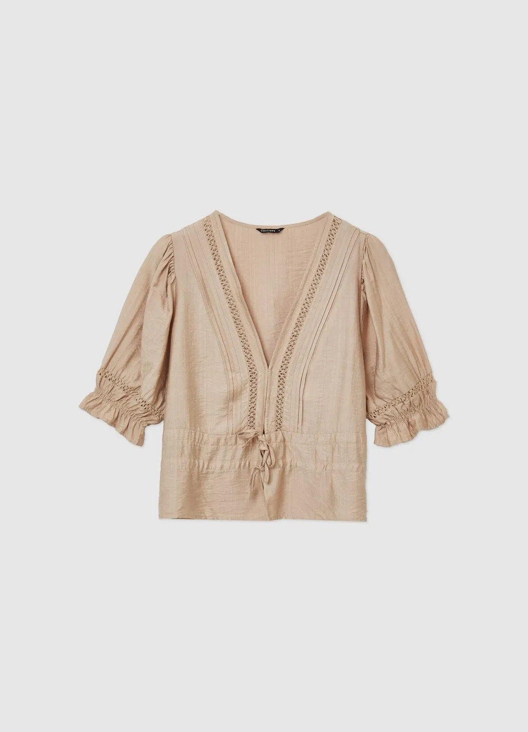 Calliope ricamo a jour blouse col V manches courtes