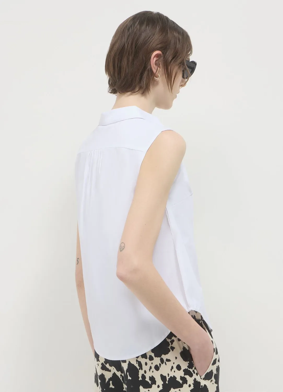 Top Calliope col chemise femme coton uni