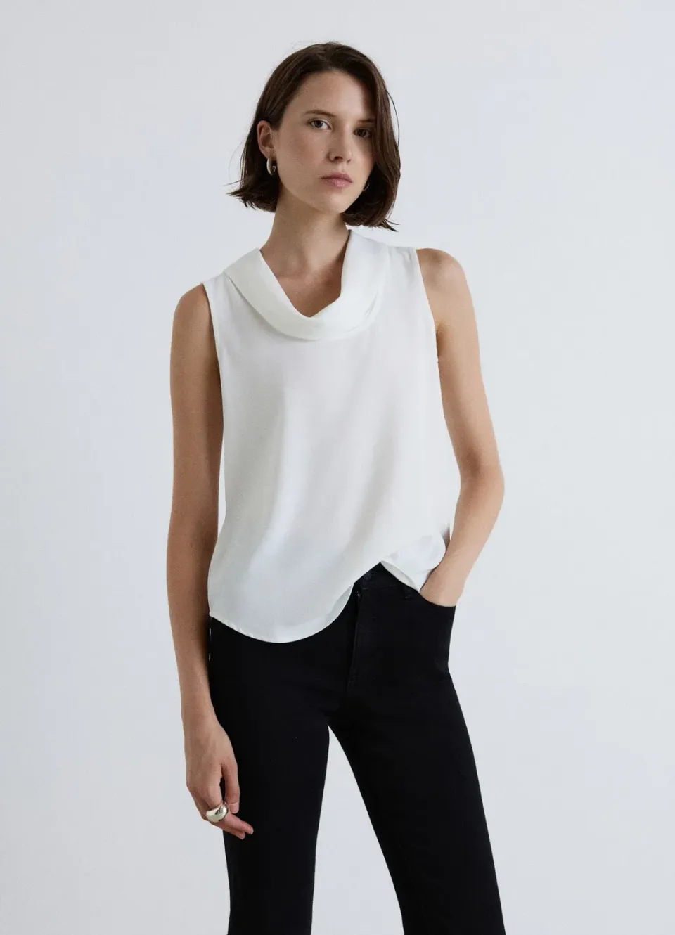 Calliope top col châle femme sans manches uni