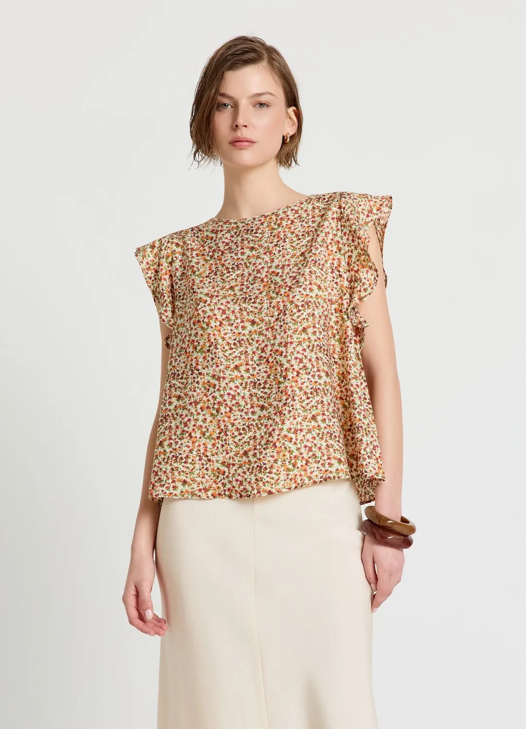 Calliope blouse à fleurs manches ruché femme
