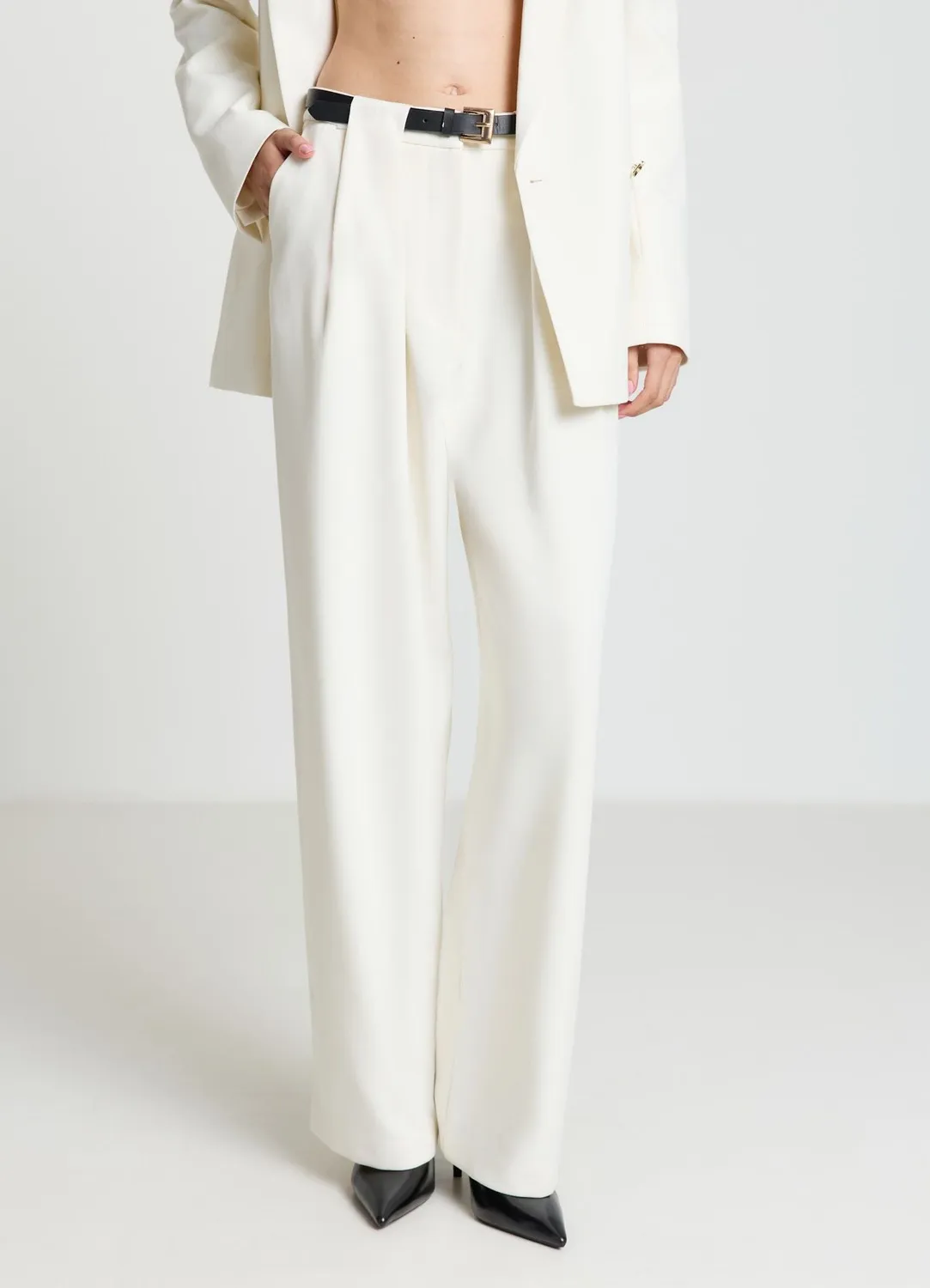 Calliope Pantalon Palazzo Plissé femme large avec ceinture