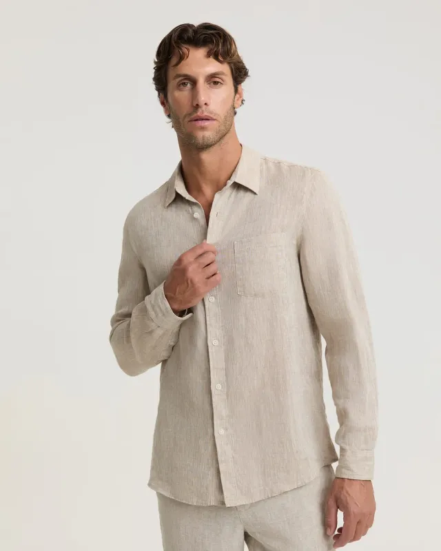 Sportscraft chemise lin homme manches longues yarn-dyed