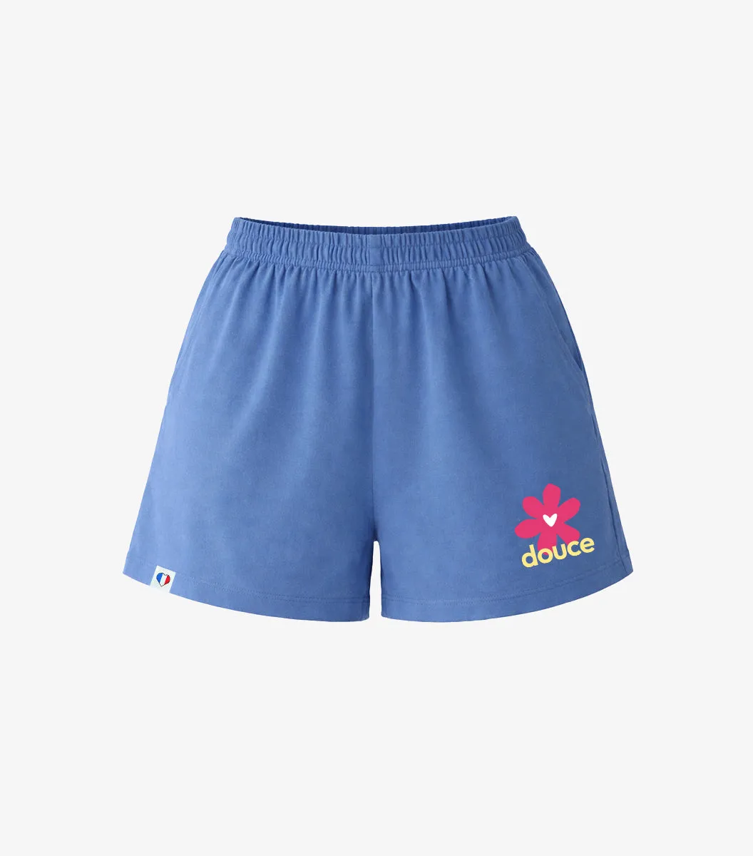 Cocorico Douce short pyjama femme bleu riviera coton