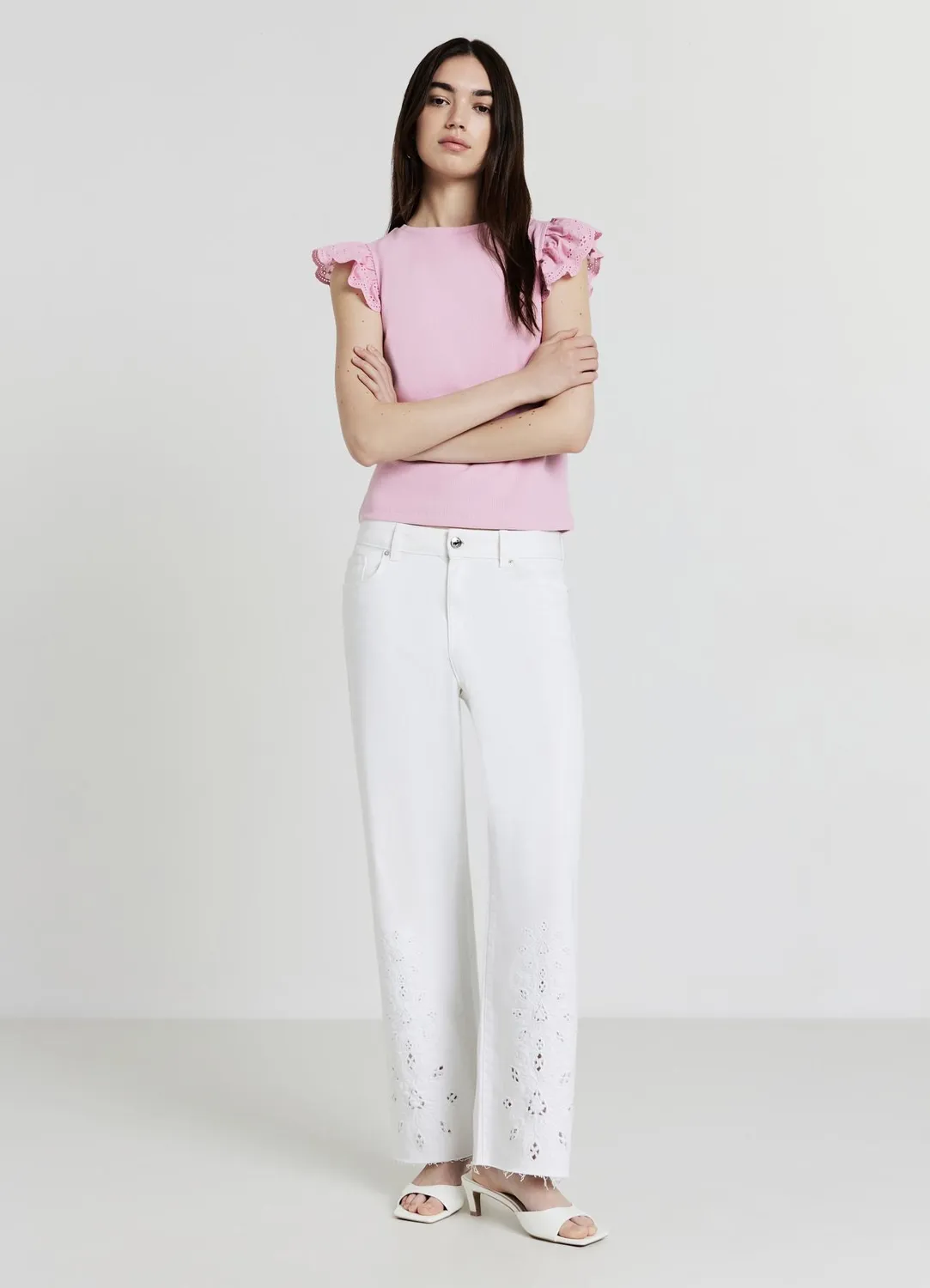 Calliope t-shirt côtelé femme volants coton