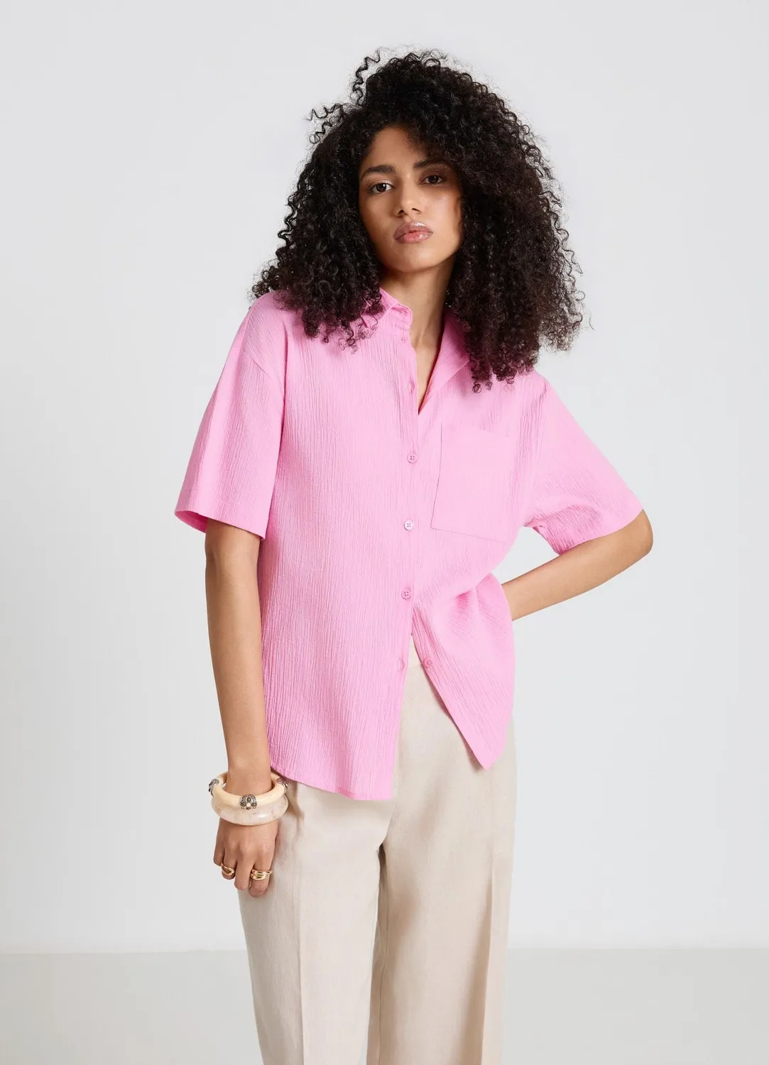Calliope Chemise crinkle femme poche manches courtes