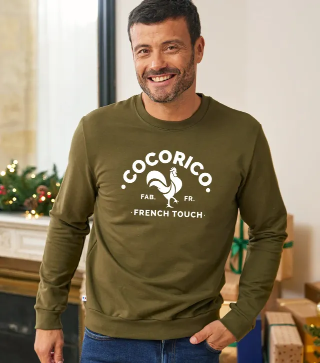 Cocorico Coq Français sweat homme kaki coton