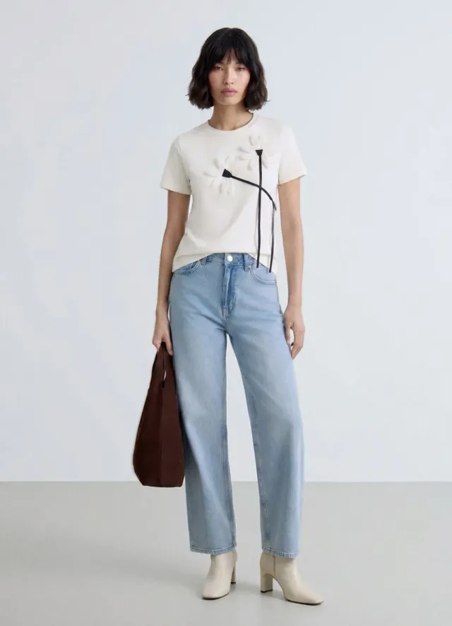 Calliope t-shirt fleurs appliquées femme col rond