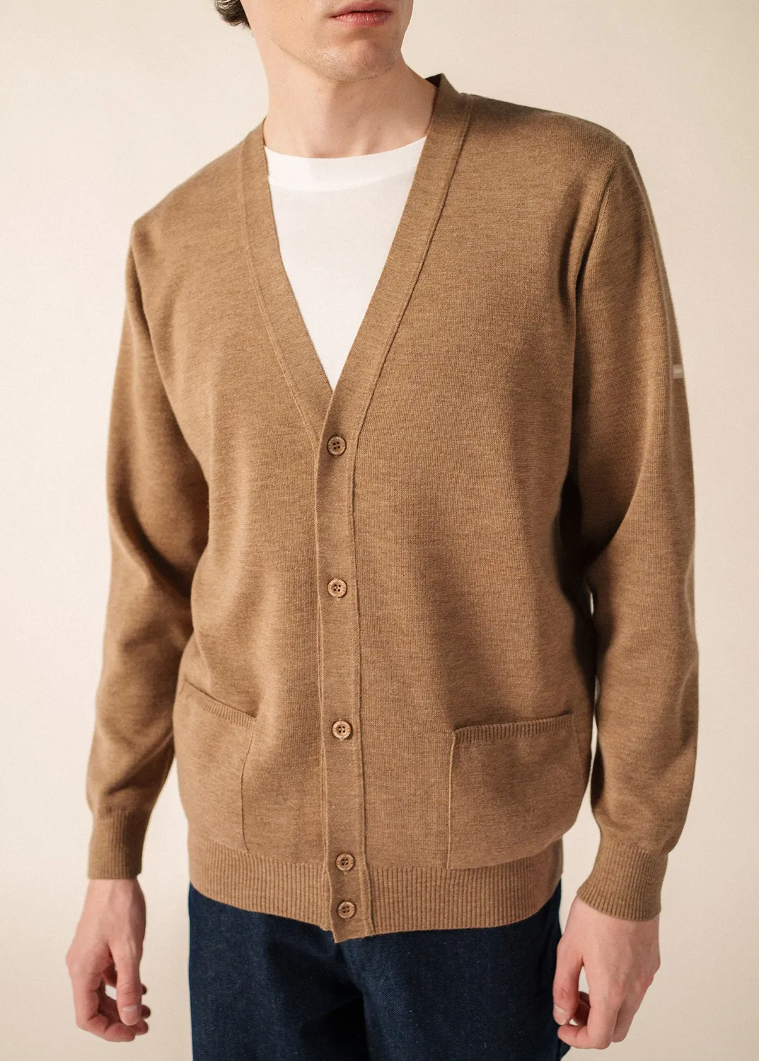 Saint James Guingamp gilet beige foncé laine homme