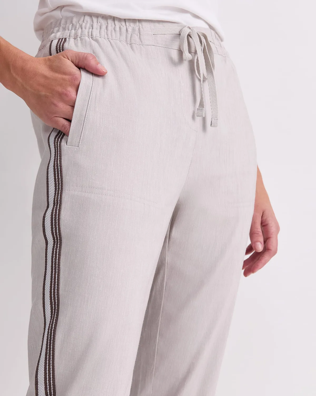 Sportscraft Rosa pantalon lin femme rayure latérale