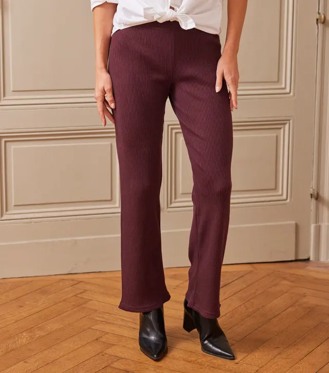 Cocorico Intemporel pantalon maille côtelée femme bordeaux