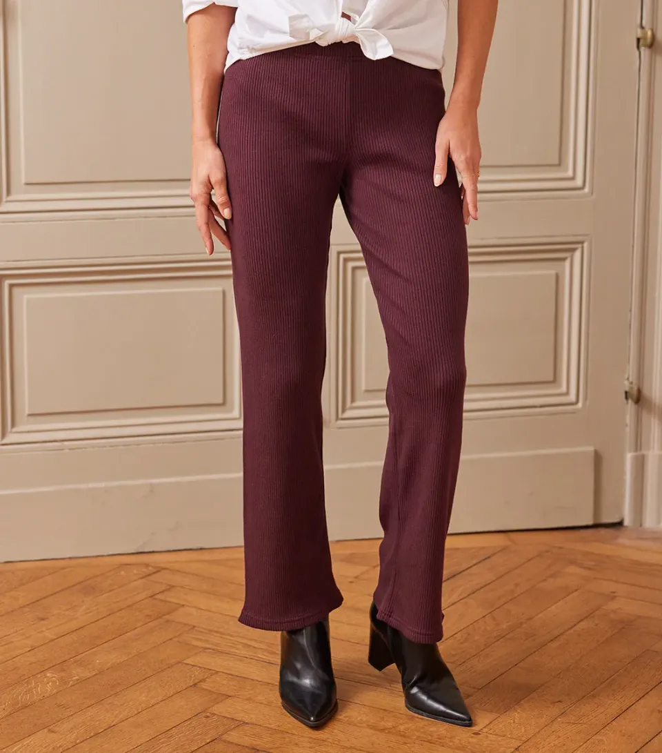 Cocorico Intemporel pantalon maille côtelée femme bordeaux
