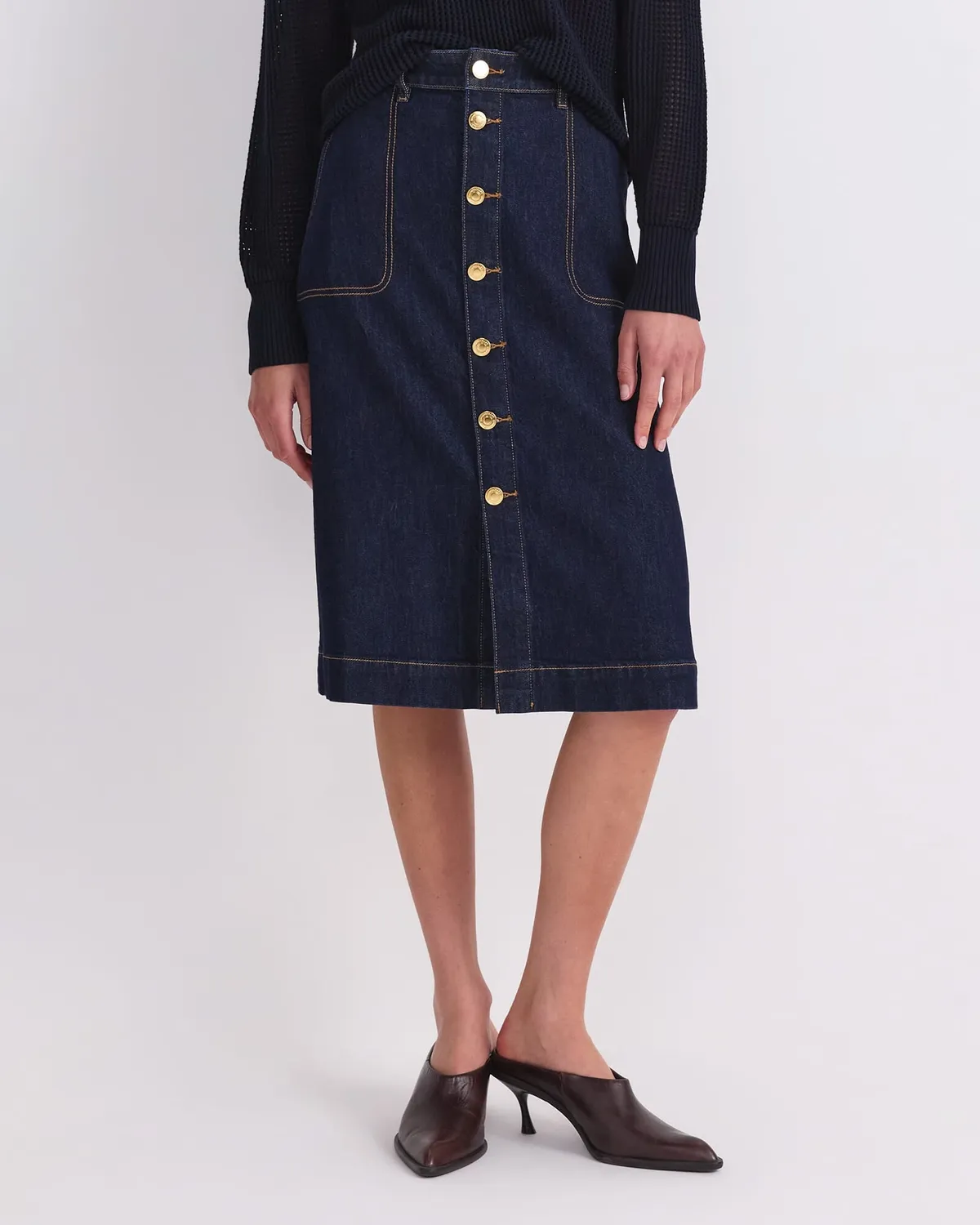 Sportscraft Peyton Denim jupe midi indigo