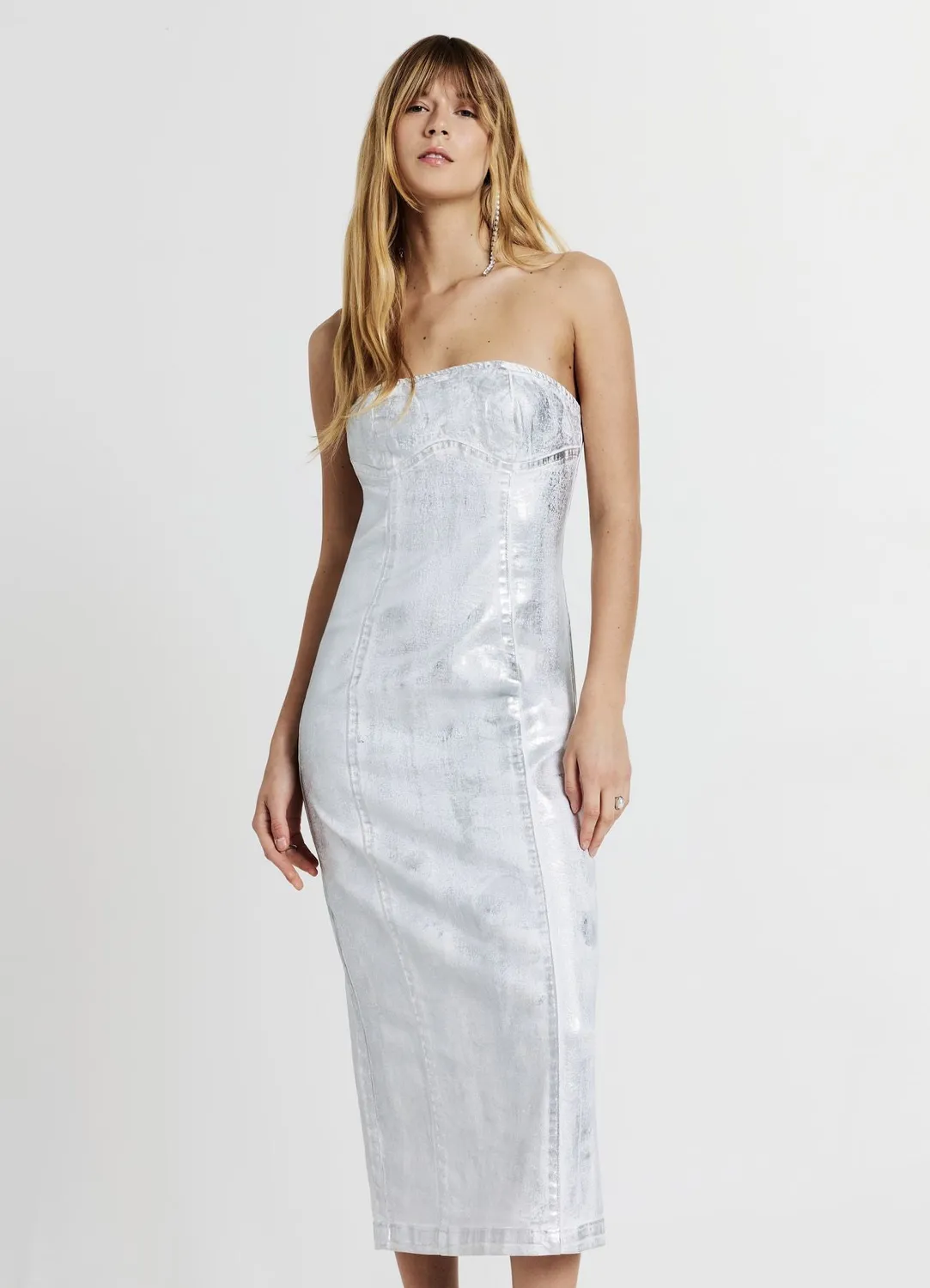 Calliope Atelier robe fourreau denim enduit fente