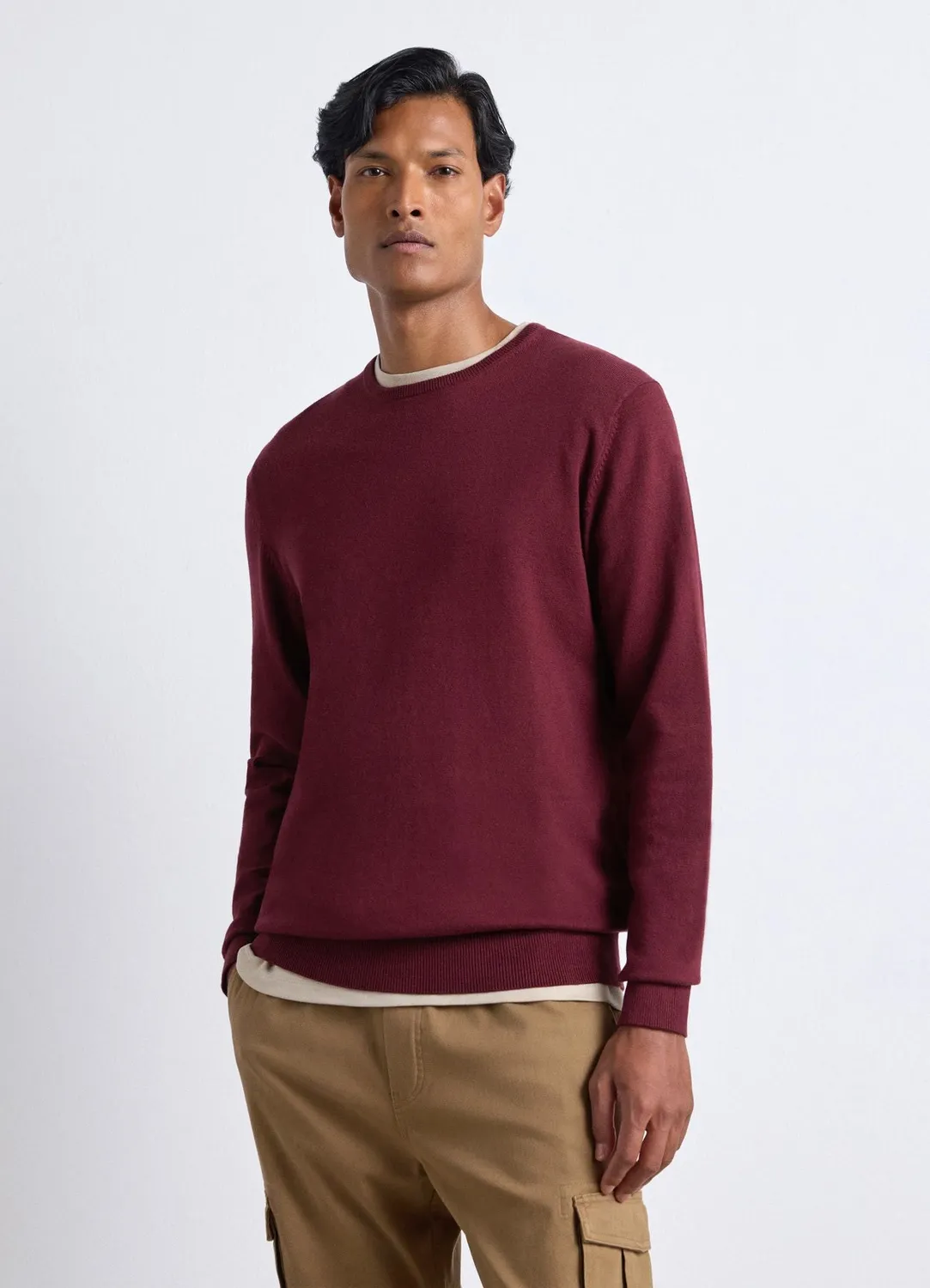 Calliope pull col rond homme uni manches longues côtelé