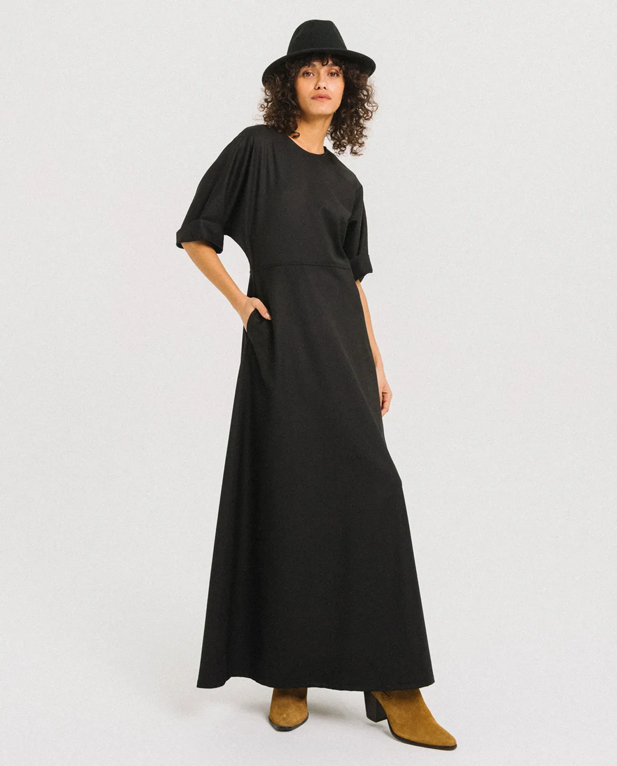 Tinsels Frany robe longue noire gabardine