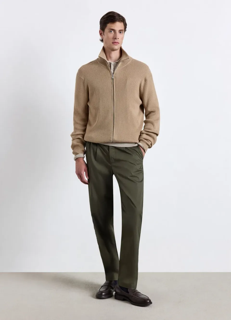 Calliope cardigan zippé col montant homme côtelé
