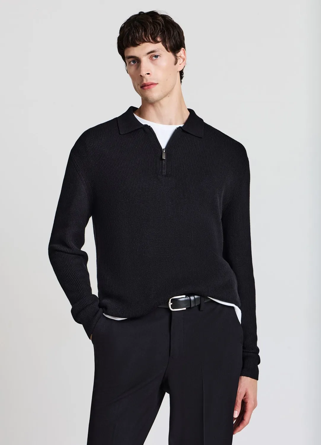 Calliope pull polo zippé côtelé homme
