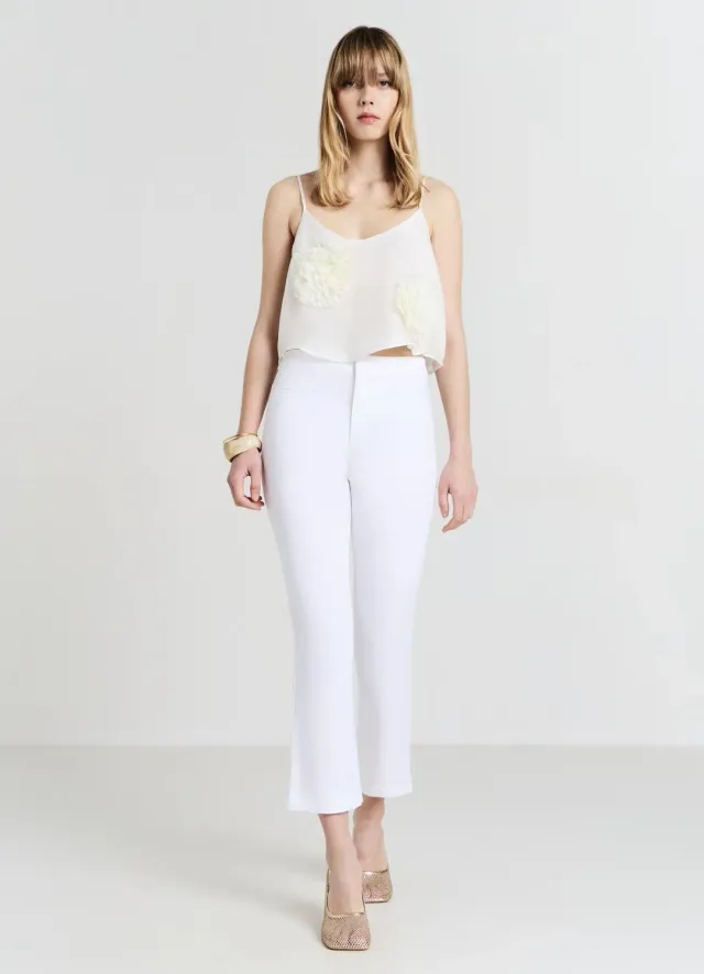 Calliope cropped flare pantalon femme coton rasatello