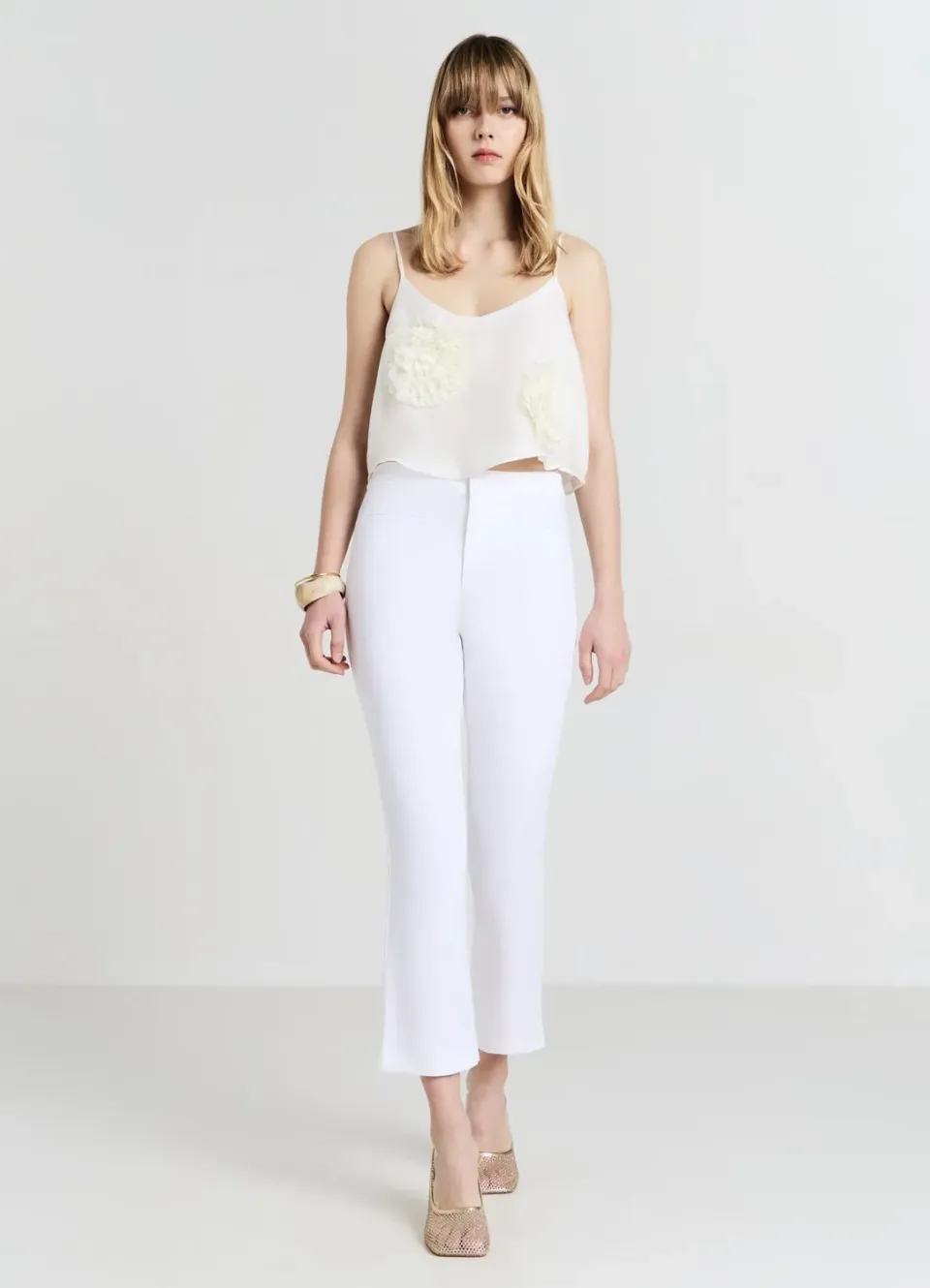 Calliope cropped flare pantalon femme coton rasatello