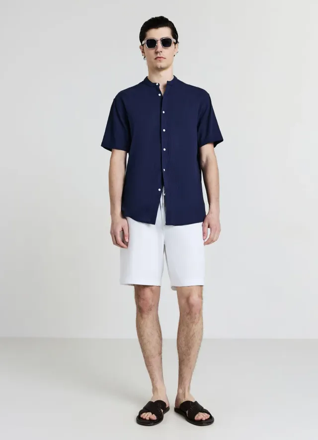 Calliope chemise homme col coréen coton crinkle