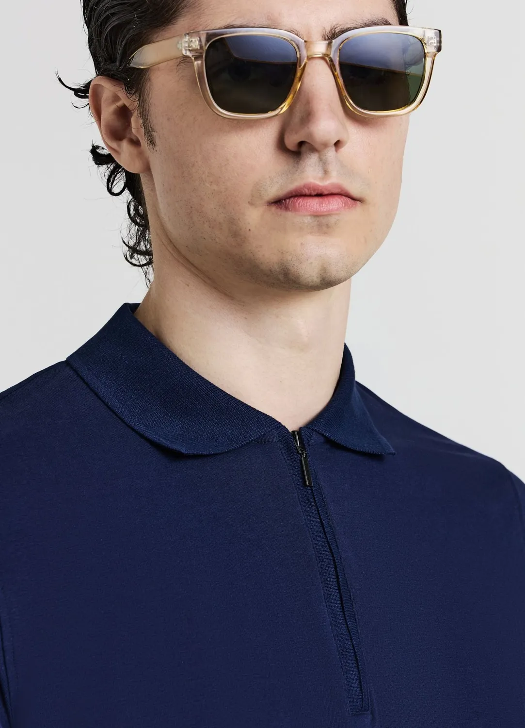 Calliope T-shirt polo half zip homme coton uni