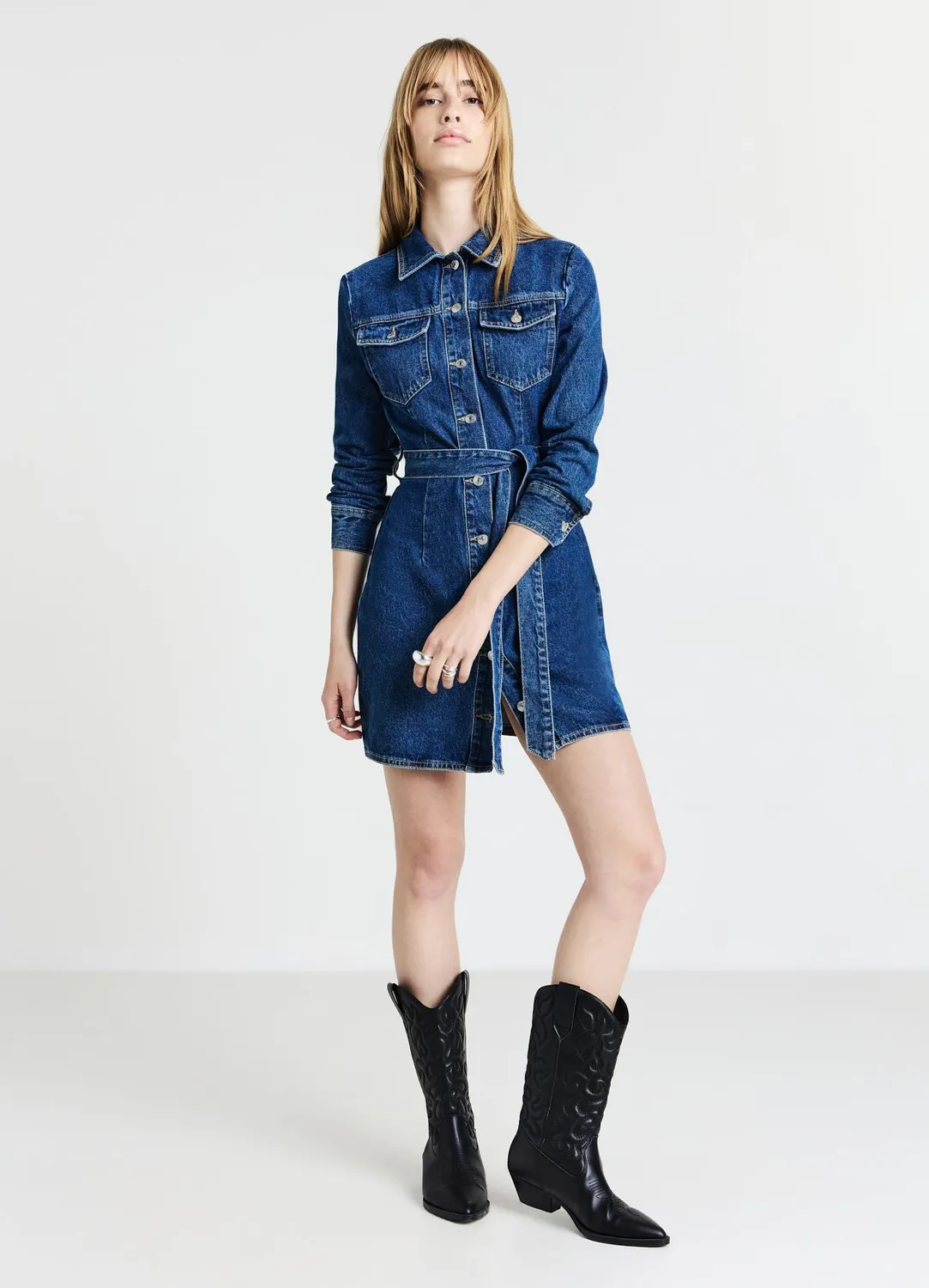 Calliope Atelier robe chemise en denim taille S à ceinture