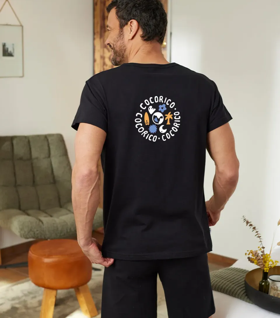 Cocorico Voyage t-shirt pyjama homme noir coton