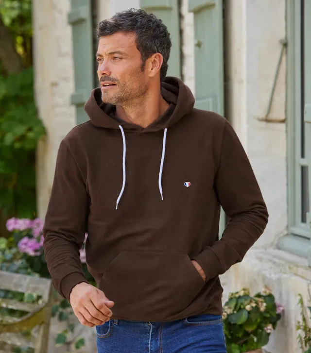 Cocorico Iconique sweat capuche homme marron coton