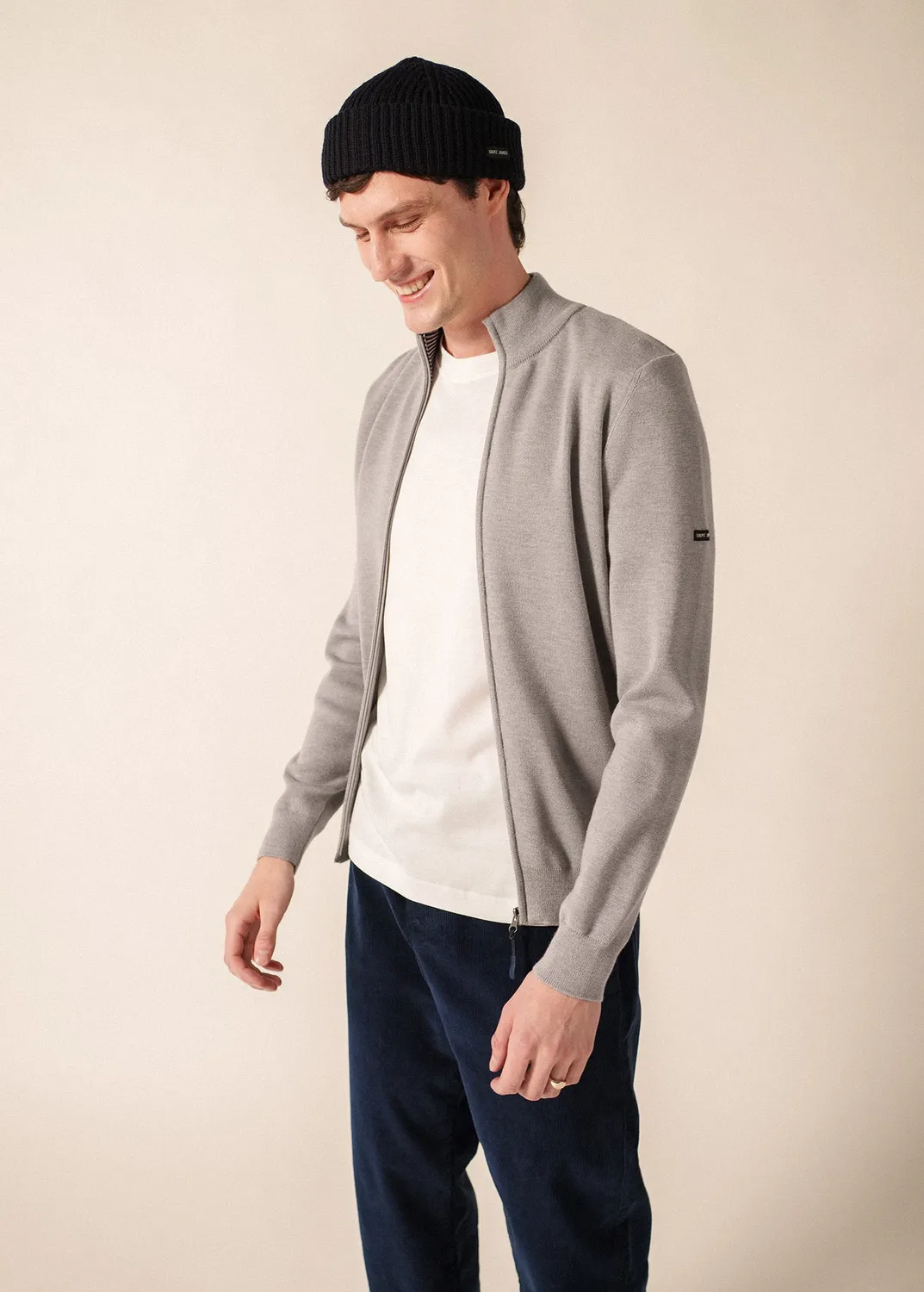 Saint James Creggan gilet perle chine/navy mérinos