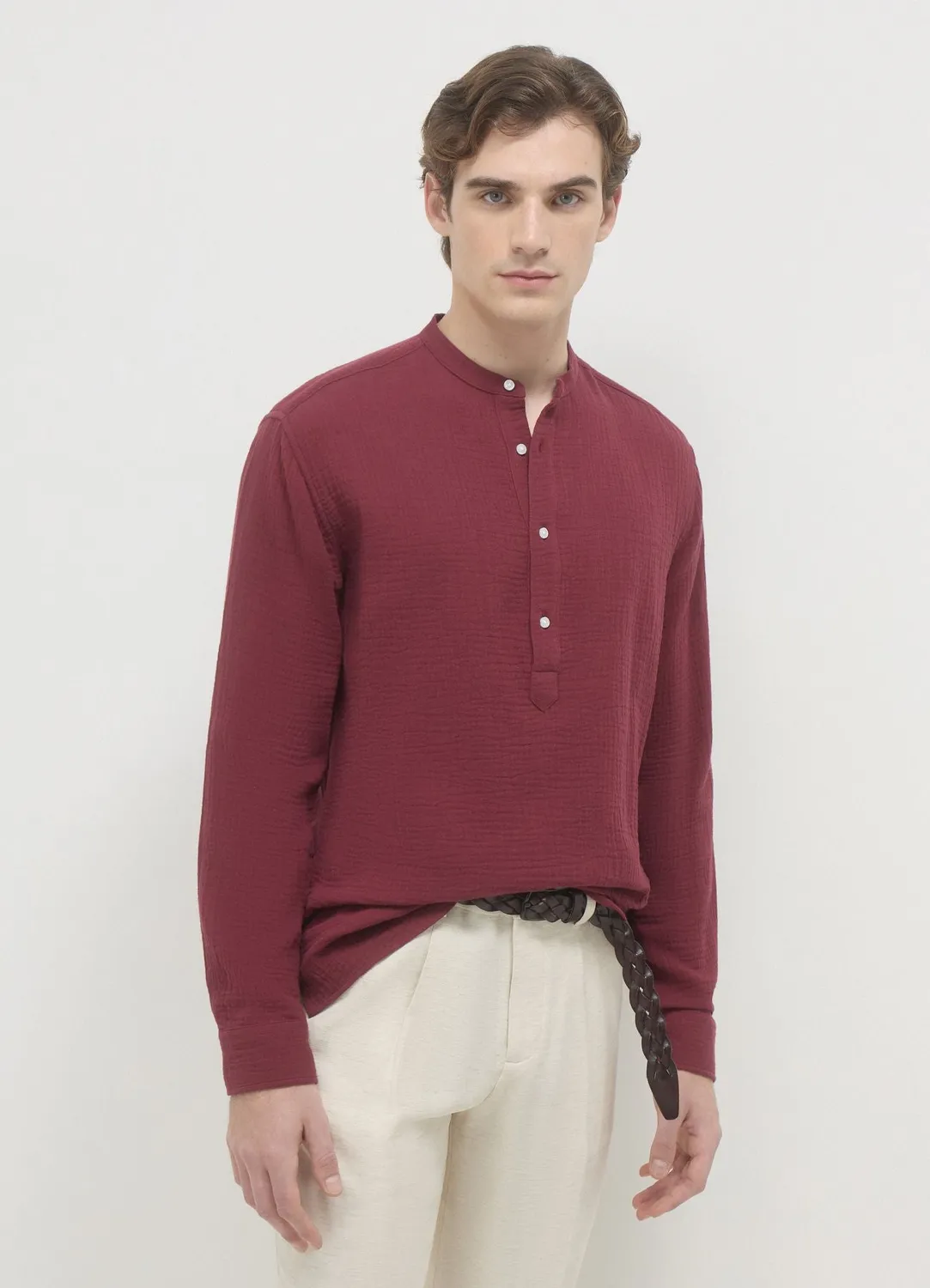 Calliope chemise homme col coréen coton gaufré