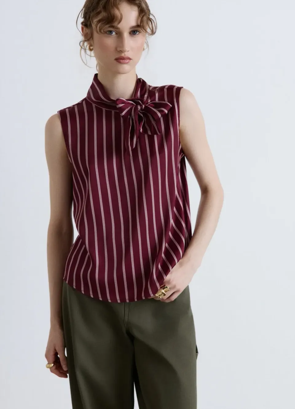 Calliope top rayé femme lavallière sans manches