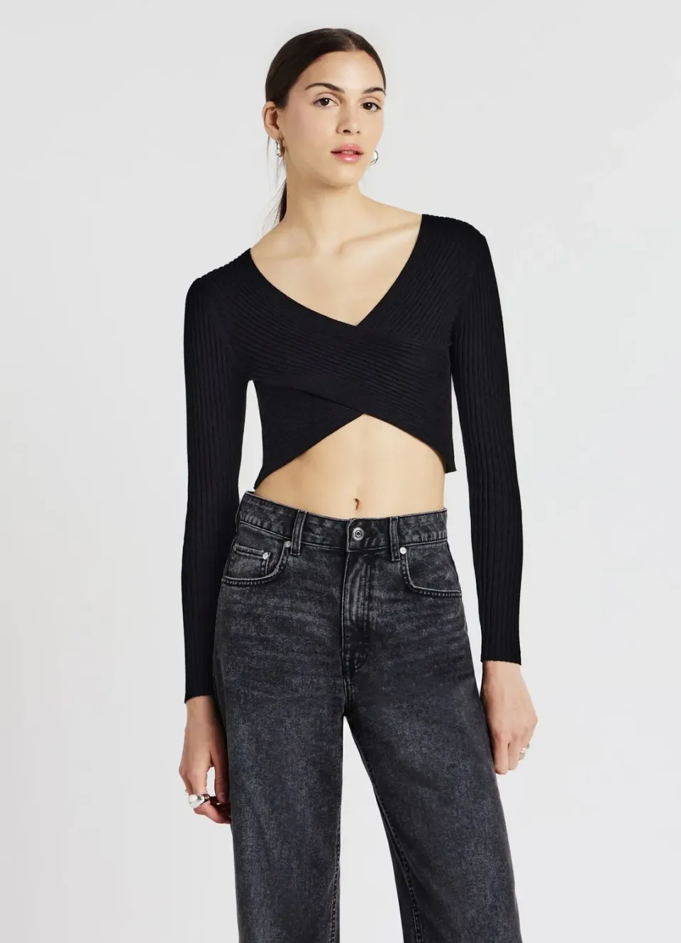 Calliope top croisé côtelé col V femme ajusté