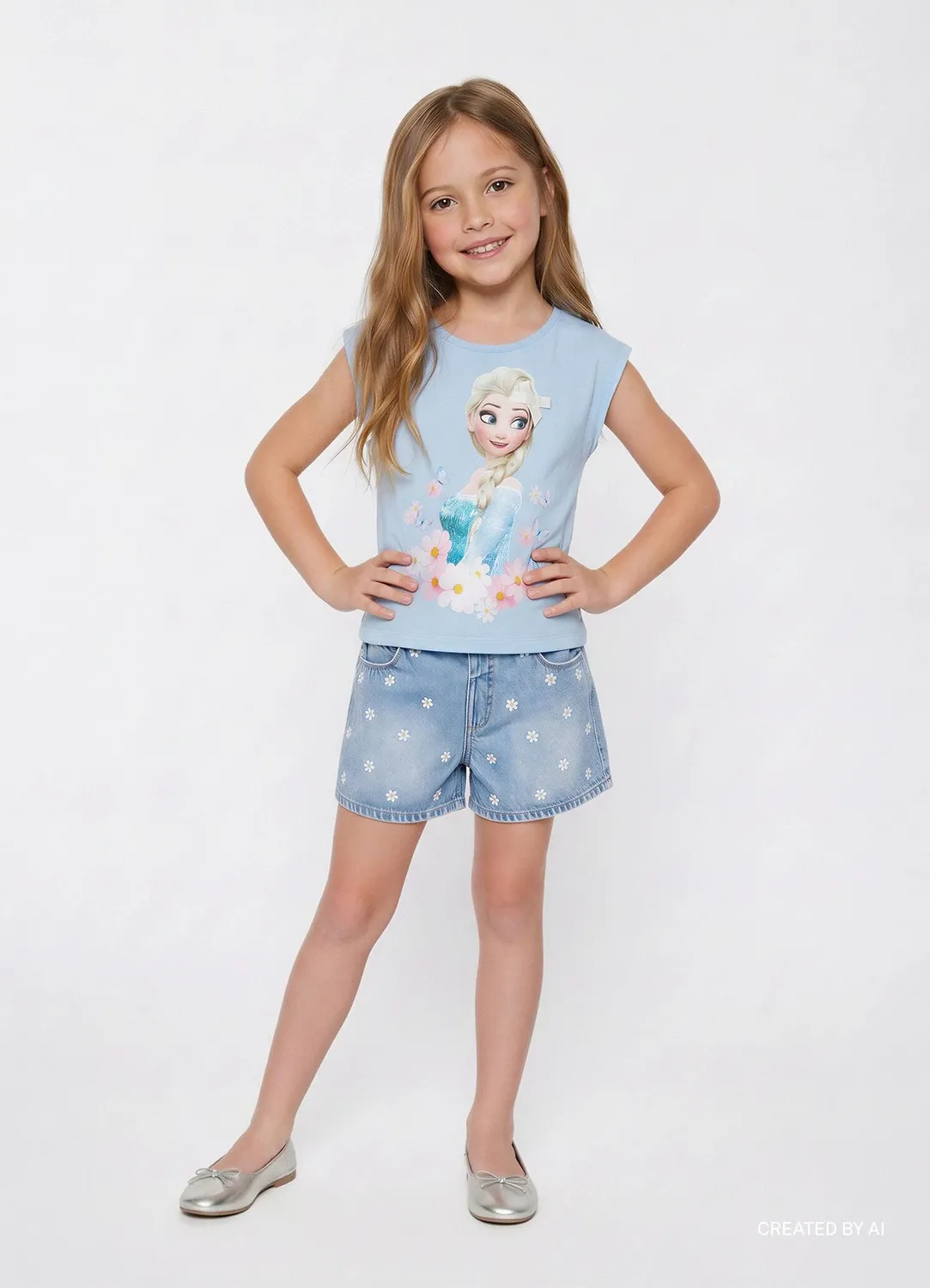 Calliope Short Jean short fille broderie florale