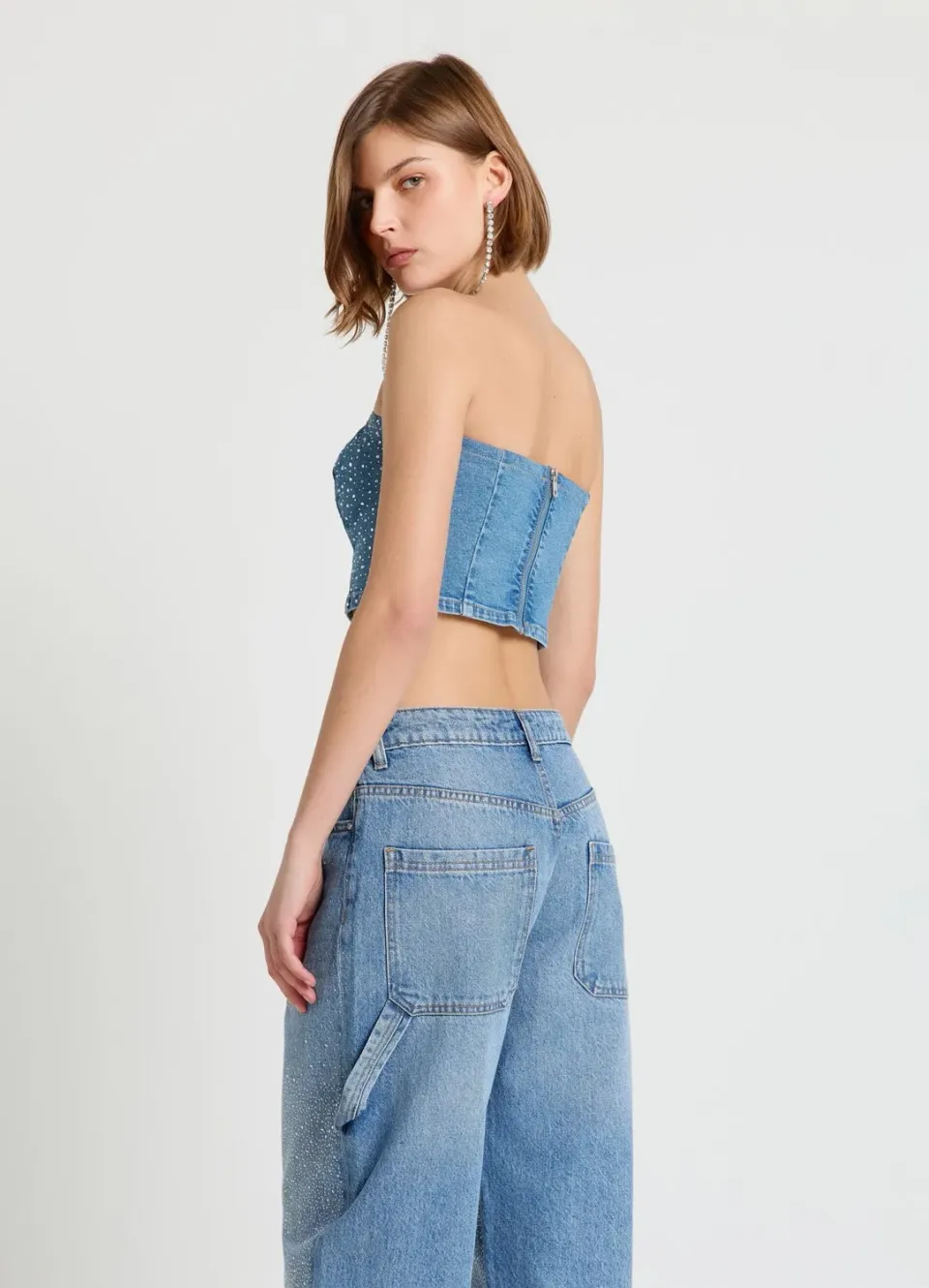 Calliope top bandeau femme denim uni à strass