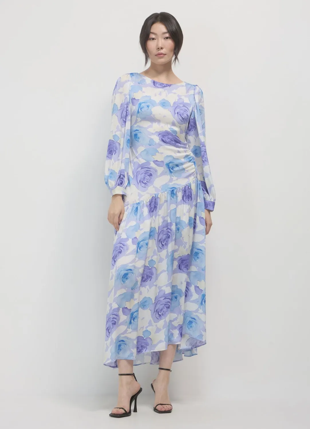Calliope Atelier Robe longue femme fleurie satinée