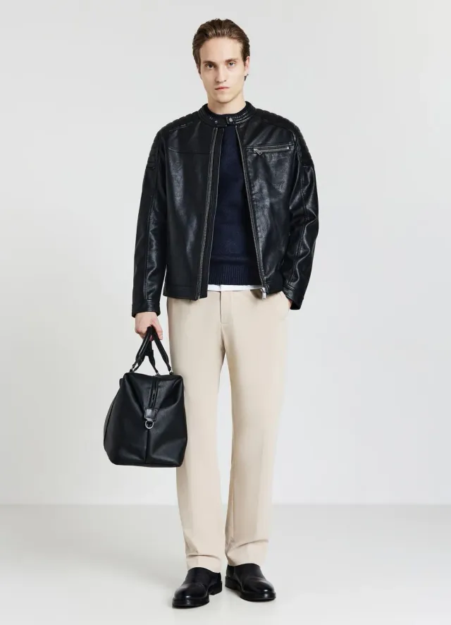 Calliope blouson biker simili-cuir homme col coréen L