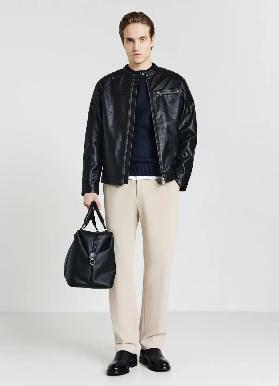 Calliope blouson biker simili-cuir homme col coréen L