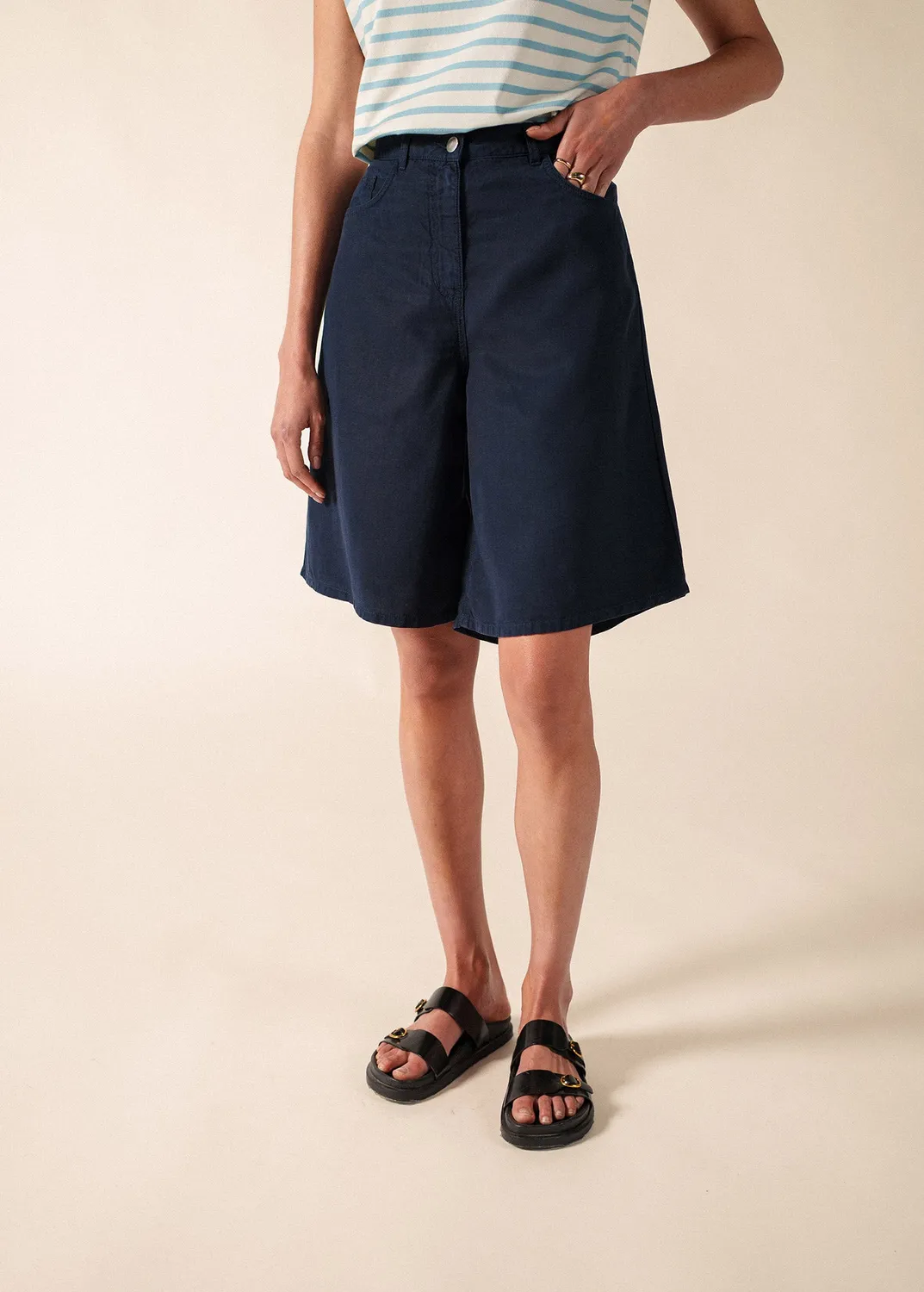 Saint James Manon short marine toile lyocell lin