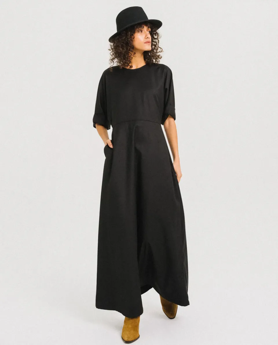 Tinsels Frany robe longue noire gabardine