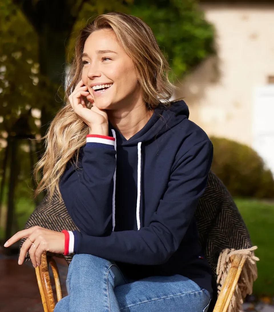 Cocorico Intemporel Sweat Capuche Femme Marine coton