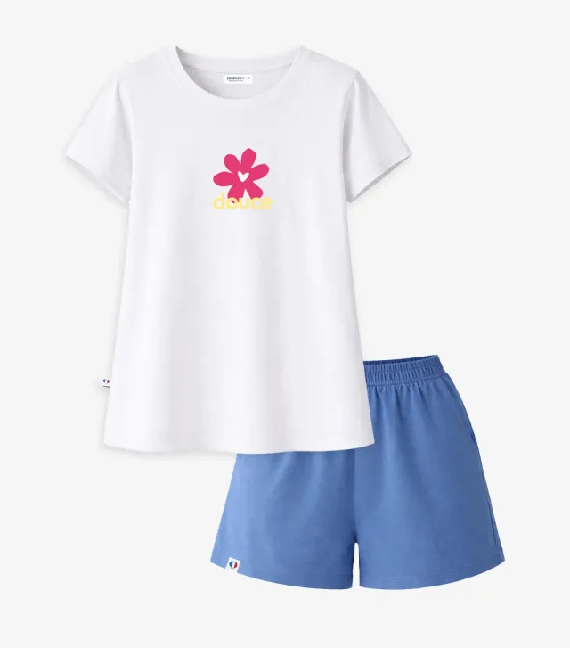 Cocorico Blanc Bleu Douce pyjama femme coton