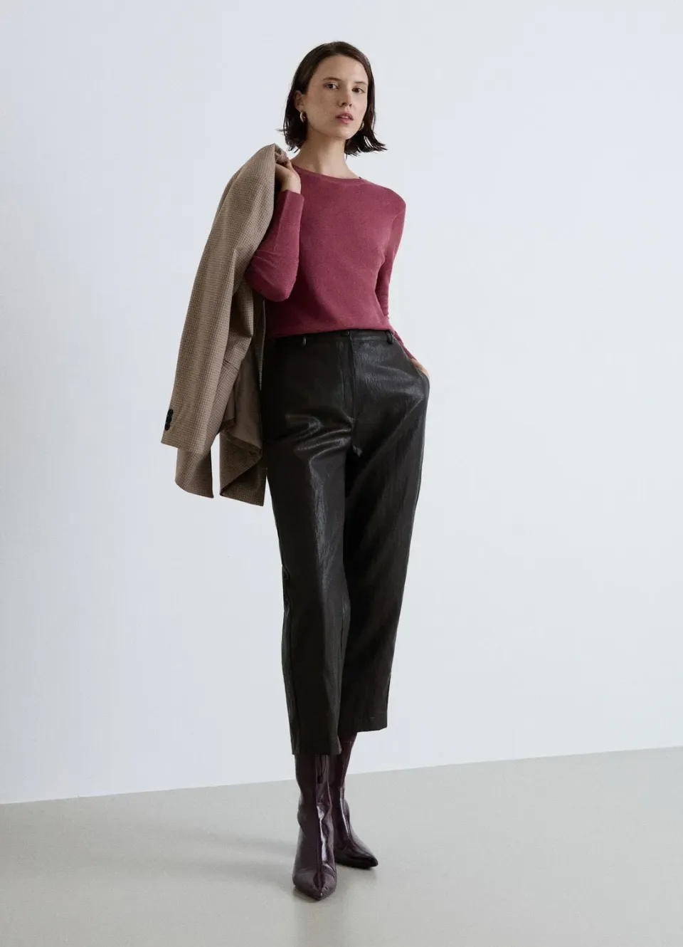 Calliope pull col rond femme uni manches longues côtelé